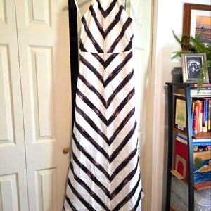 Ann TAYLOR linen Chevron Pattern MAXI Halter Dress NWT